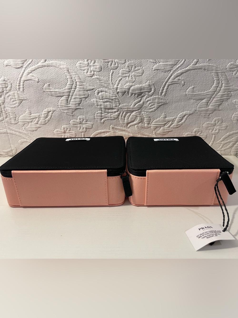 Prada Beauty Paradoxe Black & Pink Rectangle Square Vanity Makeup Cases Set of 2 - Picture 4 of 9